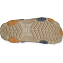 Outsole of khaki Crocs clog with textured tread pattern and contrasting grip sections for traction.