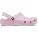 Side profile of a light pink Crocs Classic Clog highlighting the pivoting heel strap and moulded sole.