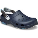 Navy Crocs comfort clog featuring a textured upper, side ventilation ports and a padded adjustable heel strap.