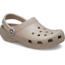 Taupe Crocs Classic Clog made from lightweight Croslite material with textured sole and pivoting heel strap.