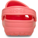 Rear view of a guava pink Crocs Classic Clog showing the branded heel strap and textured heel support.