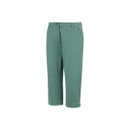 Side product shot of green cropped trousers on a plain white background.