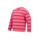 Angled studio shot of the pink long-sleeved top with red horizontal stripes on a plain background.