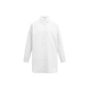 White long-sleeve button-through shirt, front view.