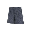 Angled front view of navy and white pinstripe shorts on a white background.