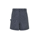 Rear view of navy and white pinstripe shorts on a white background, showing the elasticated back waistband.