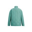 Back product shot of the green quilted jacket, showing the stand collar and curved quilt stitching.