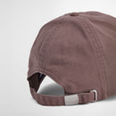 A brown baseball cap shown from the back, highlighting its adjustable strap with a metallic buckle engraved with the word "Barbour." The fabric appears soft and well-crafted.