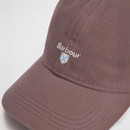Brown baseball cap with "Barbour" and a small emblem embroidered in white and blue on the front. The design is simple and classic.