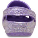 Rear view of purple glitter Crocs Classic Clog showing heel strap and textured interior lining.