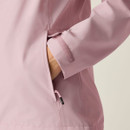 Detail view of the light pink waterproof jacket pocket with zip fastening and adjustable cuff.