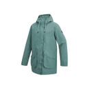 Angled view of women’s ivy moss green hooded waterproof jacket.