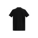 Back view of women’s black short-sleeve t-shirt.