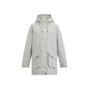 A front view of a women's grey waterproof coat