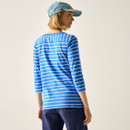 Back view of women’s blue and white striped long-sleeve t-shirt.