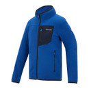 A vibrant blue fleece jacket with a high collar, black zippered pockets, and black trim. The logo reads "Regatta Great Outdoors," conveying an outdoor theme.