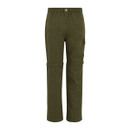 Olive green cargo pants with an elastic waistband, rear pocket, and detachable legs. The casual design suggests versatility and outdoor wear.
