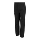Black walking trousers with a straight fit, featuring multiple pockets and a button closure at the waist, conveying a practical and casual style.