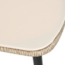 Close-up of the cream tabletop and woven rope edge detail on the outdoor coffee table.