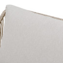 Close-up of the beige outdoor back cushion fabric texture on the rope woven chair.
