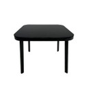 Small black square outdoor bistro table with rounded corners and four straight legs on a white background.