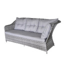 Grey rattan Florida garden sofa with thick grey seat and back cushions on white background