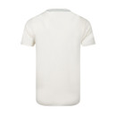 Back view of an off-white short-sleeve t-shirt with a plain back and crew neckline.