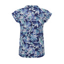 Back of the navy printed jersey top showing the same tropical leaf pattern, with a yoke seam and central back pleat.