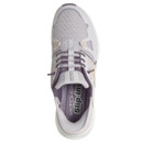 Top view of a light grey trainer with purple accents. The shoe features mesh detailing, "Slip-ins" text on the insole, and a relaxed, sporty design.