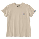 Front view of an oat milk Carhartt T-shirt with a chest pocket and Carhartt logo patch, shown on a plain background.