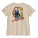 Back view of an oat milk Carhartt T-shirt featuring a vintage-style Rosie graphic with Carhartt script logo and large “C” emblem.