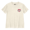 Front view of an off-white Carhartt T-shirt with a small heart logo graphic on the left chest.