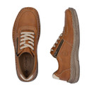 Top and side view of a brown shoe with side zip, laces and chunky brown sole.