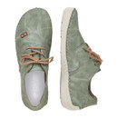 Mint green lace-up shoes shown from top and side angles on a white background.