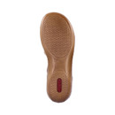Underside view of sandal sole with textured grip pattern.