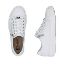 Top and side view of the white Rieker trainer, highlighting the laces, side zip and sole detail.