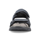 Front view of a navy men’s sandal with two touch-fastening straps, contrast stitching and a thick black sole.