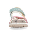 Front view of a single pastel sandal showing the wide velcro strap and cushioned footbed.