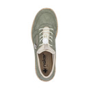 Top-down view of the green trainer showing the toggle laces, padded collar and branded insole.