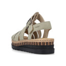 Rear three-quarter view of the green platform sandal, highlighting the back strap and layered sole design.