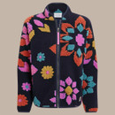 Product-only shot of navy Craghoppers fleece jacket with multicolour textured floral design and full zip