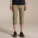 Front view of women’s khaki cropped trousers with straight leg fit and mid-rise waist.