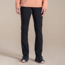 Front view of women’s black outdoor trousers on model against neutral background.