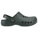 Dark green clog with honeycomb pattern, featuring ventilation holes and an adjustable strap. The design is practical and casual, conveying comfort.