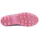 The image shows the sole of a shoe, primarily pink with a textured tread pattern. The design includes grooves for traction and "Made in China" text.