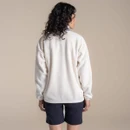 Back view of cream fleece jacket on model, showing plain rear and relaxed fit.