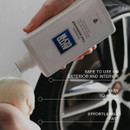 Autoglym Intensive Tar Remover poured onto a cloth beside a car wheel, with on-image text: “Safe to use on exterior and interior”, “Easy to apply” and “Effortlessly fast”.