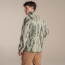 Rear view of a male model wearing the patterned fleece, highlighting the all-over design across the back.