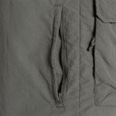 Detail of dark sage gilet side vent with zip.