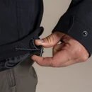 Close-up of the adjustable waist/hem drawcord on the navy jacket.